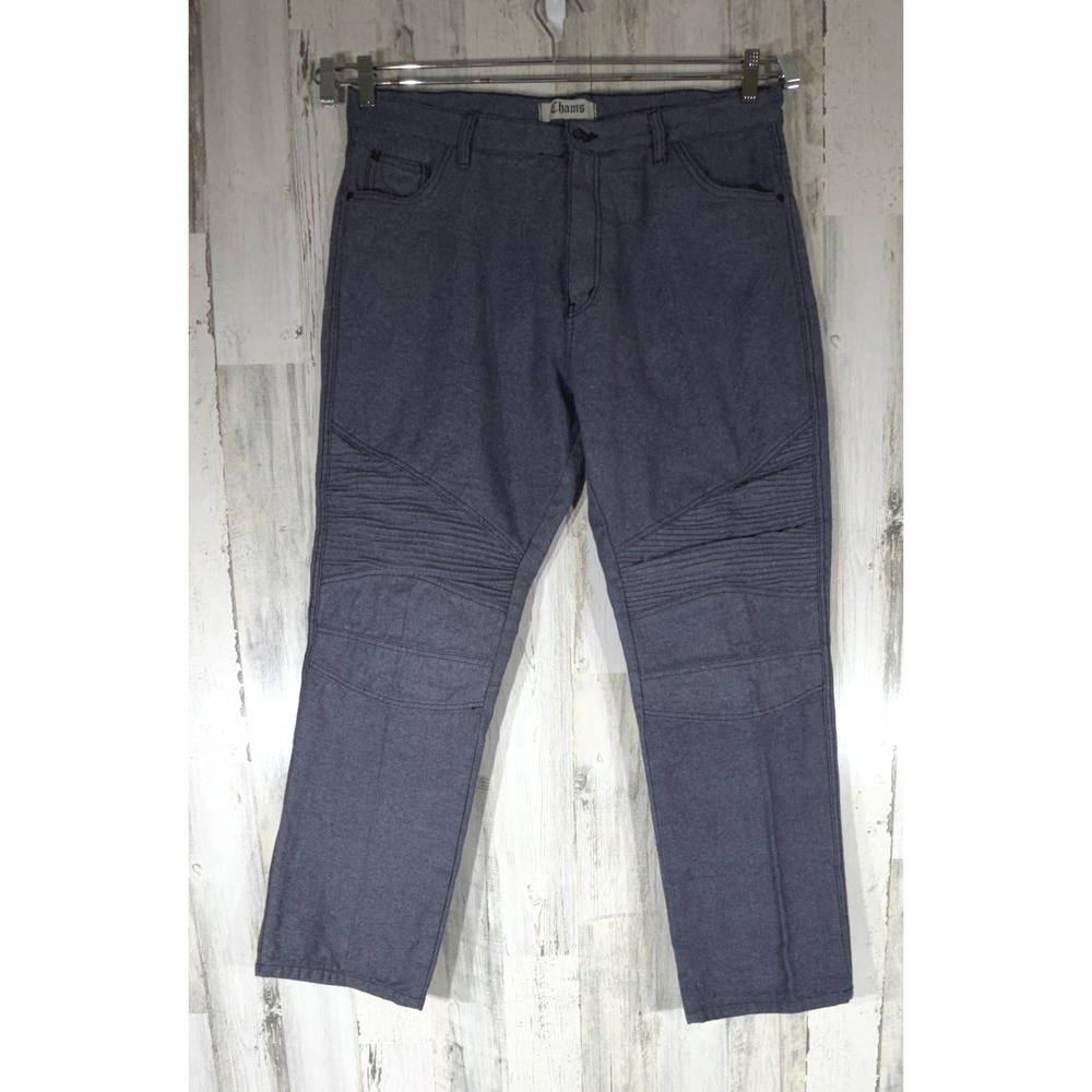 Chams Mens Moto Pants 38 Gray Ribbed Knee Biker Streetwear Straight Leg READ